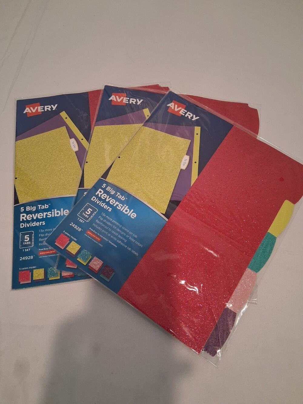 Avery Big Tab Reversible Fashion Dividers Glitter Colors 5-Tab Set 24928 Lot of
